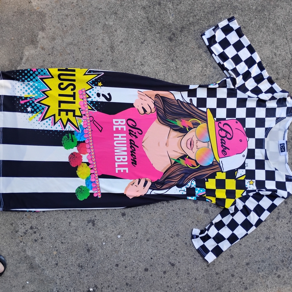 Colorful Graphic Long Sleeve Dress